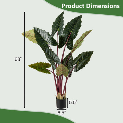 Dreamade 63" Tall Fake Pre-Potted Plant w/ 11 Faux Leaves & Bendable Stems