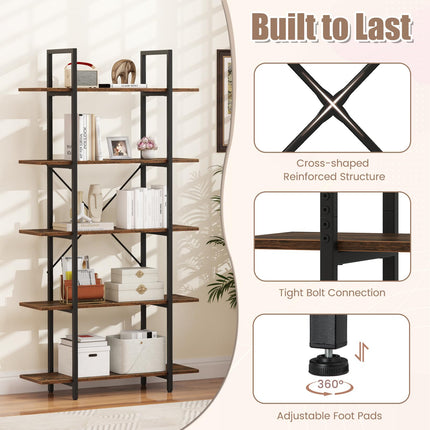 Dreamade 5 Tier Industrial Bookshelf for Living Room Bedroom Study