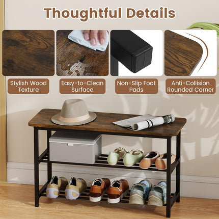 Dreamade 3-Tier Shoe Bench 32" L Shoe Organizer Storage Bench with Metal Slat Shelves & Seat
