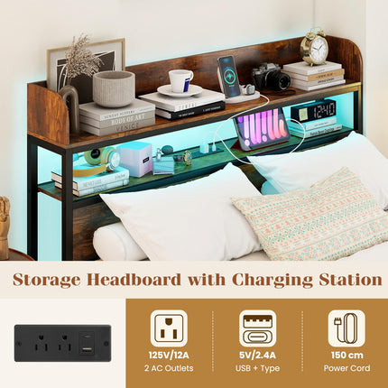 Dreamade Metal Platform Bed Frame with Storage Headboard