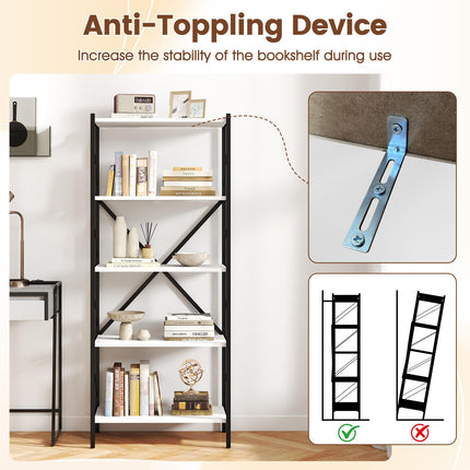Dreamade 5-Tier Tall Industrial Bookcase with Heavy-Duty Metal Frame (1/2)