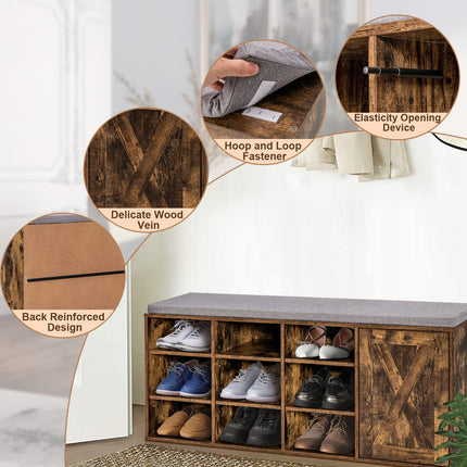 Dreamade Shoe Bench, 3 Tier 9 Cubes Storage Bench with Adjustable Shelves (Rustic Brown)