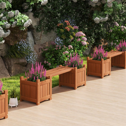 Dreamade 2-in-1 Outdoor Bench with 2/4 Planter Boxes Wood with Teak Oil Finish 42"x11"x11.5"