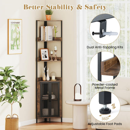 Dreamade 6-Tier Corner Shelf 67 Inches Tall Corner Bookshelf with Cabinet Industrial Bookcase