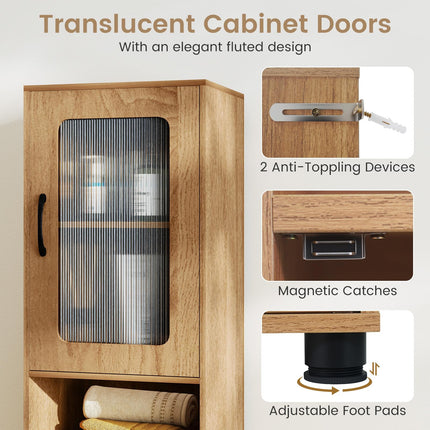 Dreamade 67" Tall Bathroom Storage Cabinet | Narrow Freestanding Cabinet with 2 Fluted Doors