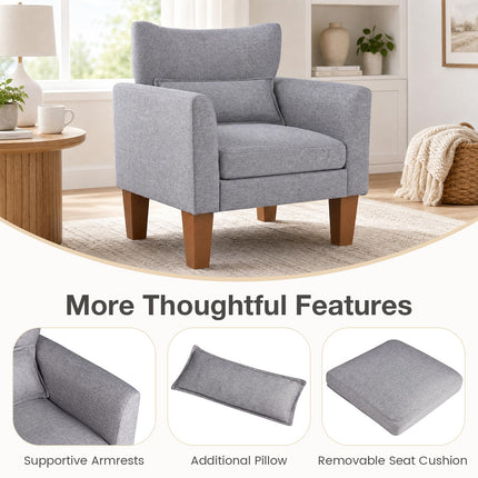 Dreamade Modern Accent Chair with Removable Seat Cushion & Pillow | Upholstered Armchair w/ Strong Support Legs