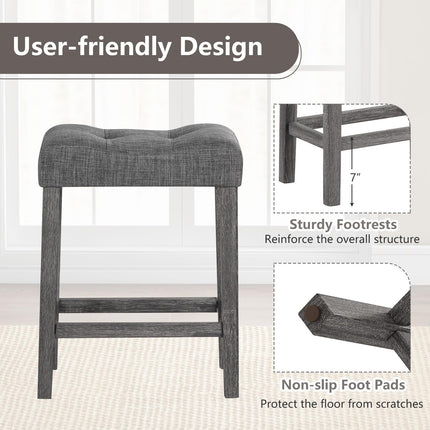 Dreamade 24" Bar Stools, Backless Counter Height Saddle Bar Stools w/Padded Seat, Solid Rubber Wood Legs