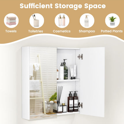 Dreamade Medicine Cabinet, 24.5" x 25.5" Bathroom Wall Cabinet with 2 Mirror Door