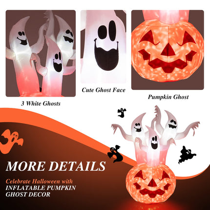 DREAMADE 6FT Lighted Halloween Inflatable Pumpkin & 3 Ghosts Combo