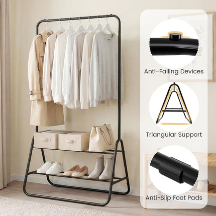 Dreamade Heavy Duty Clothes Rack | Metal Garment Rack with Hanging Rod and Storage Shelves