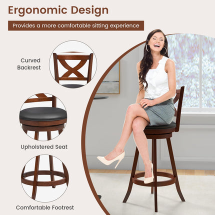 Dreamade Swivel Bar Stools Set of 2, Farmhouse Wooden Barstools with Back