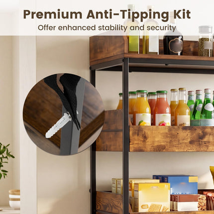Dreamade 5-Tier Industrial Utility Shelf with 4 Pull-out Drawers & X-Shaped Metal Frame