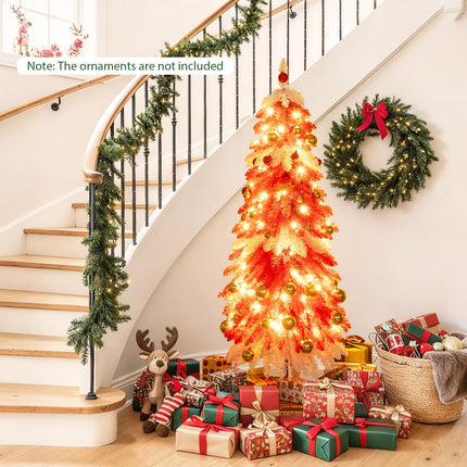 5 FT Artificial Christmas Tree Pre-lit Xmas Trees with 301 Red and White Branch Tips