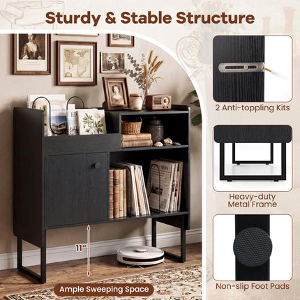 Dreamade Record Player Stand with Open Shelf & Cabinet Hold Up to 250 Albums
