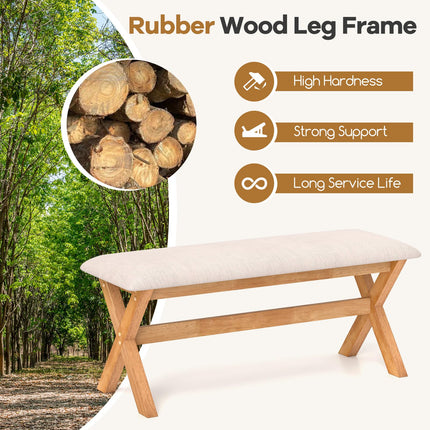 Dreamade Upholstered Long Entryway Bench, Rubber Wood Dining Bench with Padded Seat, 43.5x15.5x17.5 Inches, 400 Lbs Capacity