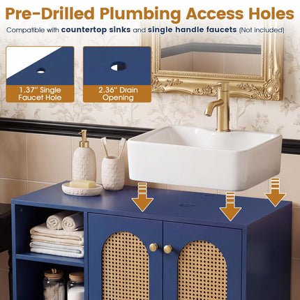 Dreamade 36" Bathroom Under Sink Storage Cabinet with 2 Rattan Doors