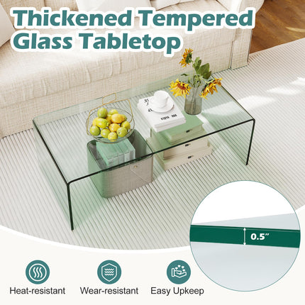 Dreamade 40 Inch Clear Center Coffee Table with Tempered Glass Top & Round Edges