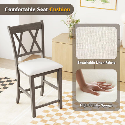 Dreamade Wood Bar Stools Set of 2/4, 24" Counter Height Bar Stools w/Cross Back & Linen Fabric Upholstered Seat