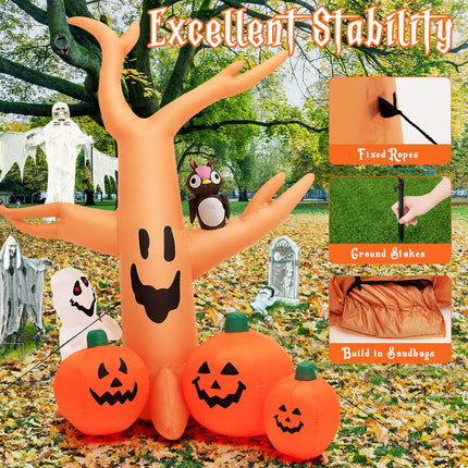 DREAMADE 8FT Halloween Inflatable Tree with Pumpkins Ghost and Owl Figure