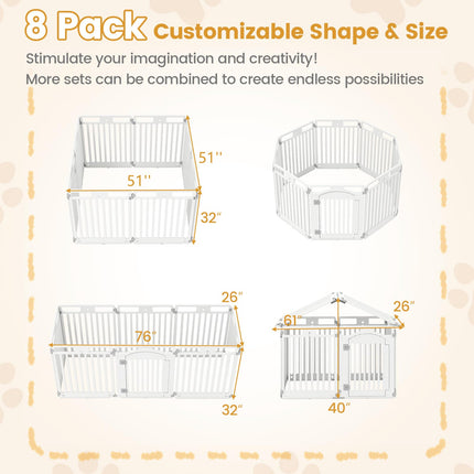 Dreamade 8/16 Panel Dog Playpen 32'' Tall Plastic Pet Fence with Lockable Door