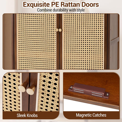 Dreamade Bamboo Shoe Cabinet w/Woven Rattan Doors