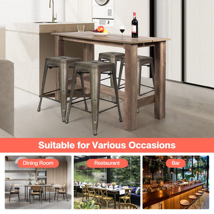 Dreamade 5 Pieces Dining Table Set, Rectangular Counter Height Table w/ 4 Metal Bar Stools