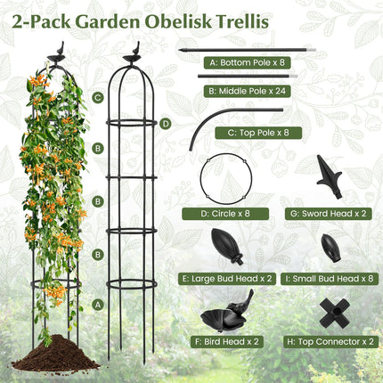 Dreamade 2-Pack Tomato Cages, 69” PE-Coated Metal Garden Obelisk Trellis for Climbing Plants