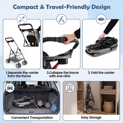 Dreamade 3-in-1 Pet Stroller with Detachable Carrier for Small & Medium Pets