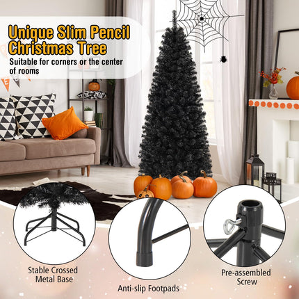 Dreamade Black Pencil Christmas Tree, Pre-lit Artificial Halloween Tree