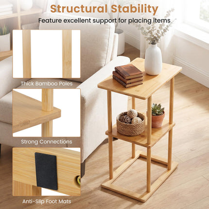 Dreamade 2 Pieces Bamboo Side Table with Storage Shelves