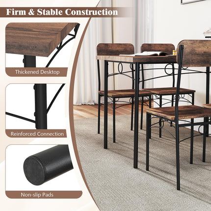 Dreamade Rectangle Kitchen Table and 4 Farmhouse Dining Chairs with Heavy-Duty Metal Frame