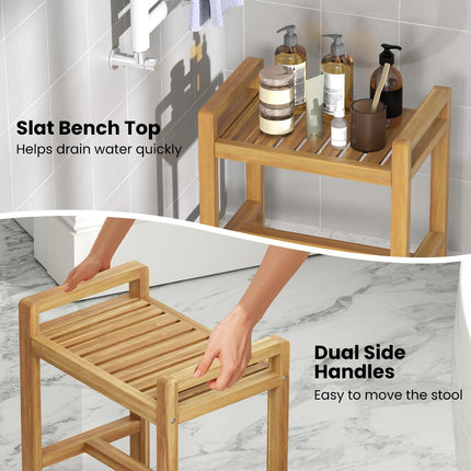 Dreamade Teak Wood Shower Bench - 20" Waterproof Shower Stool with Handles and Slatted Seat for Inside Shower