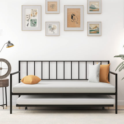 Dreamade Metal Daybed with Trundle, Twin Size Daybed with Pullout Trundle & Steel Slat Support, Black