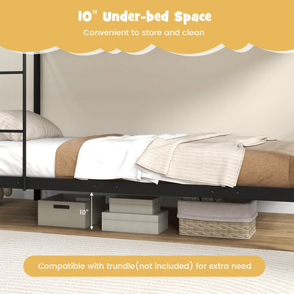 Dreamade Bunk Bed Twin Over Twin, Metal Bunk Bed Frame w/Built-in Ladder, Safety Guardrail