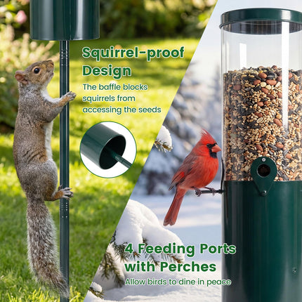 Dreamade 10 LBS Large Capacity Squirrel Proof Bird Feeder with Pole Mount and Baffle