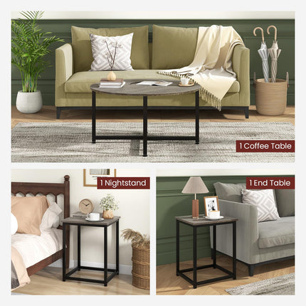 Dreamade Round Nesting Table Set of 3, Farmhouse Coffee Table w/2 End Tables, Sturdy Metal Frame (Black Oak)