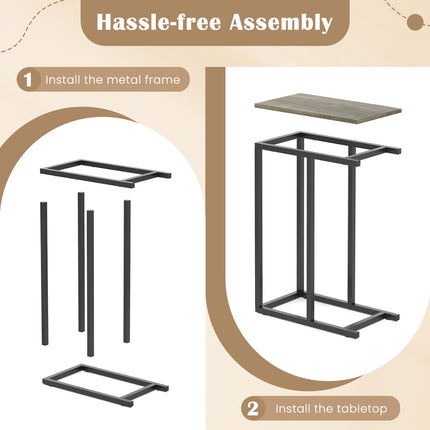 Dreamade C Shaped End Table, Small Side Table for Sofa, Couch Table That Slide Under with Metal Frame