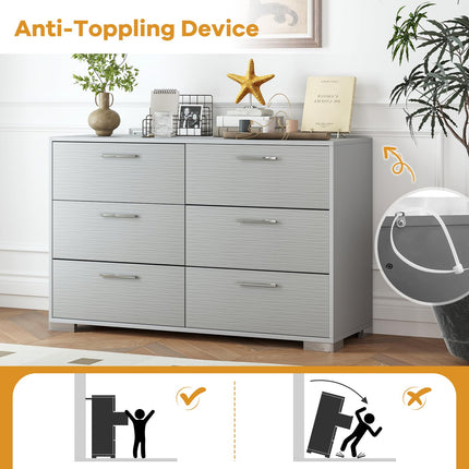 Dreamade Storage Cabinet with 6 Drawers, Metal Legs & Handles, Anti-Toppling Devices, Grey