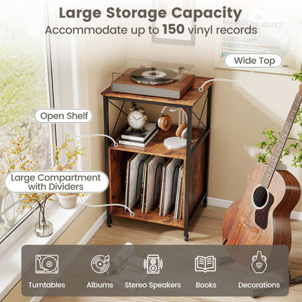 Dreamade Record Player Stand with Charging Station Rolling 3-Tier Turntable Stand