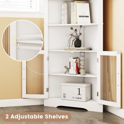 Dreamade 67" Tall Corner Cabinet Space-Saving Triangular Storage Cabinet w/ 4 Tempered Glass Doors