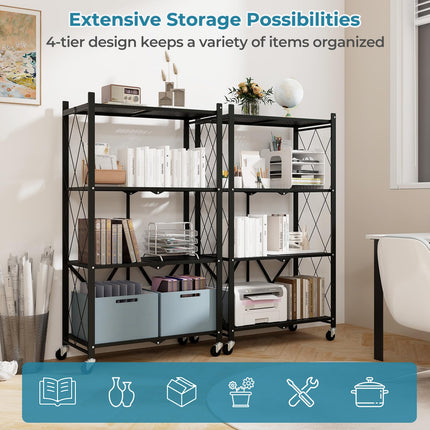 Dreamade 4-Tier Foldable Storage Shelf, Collapsible Shelving Unit Display with Lockable Wheels