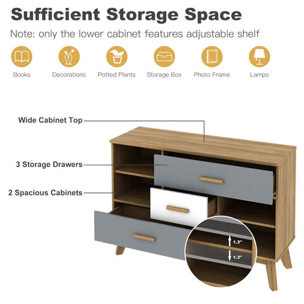 Free-Standing Storage Cabinet, Floor Cabinet with 2 Doors & 3 Drawers