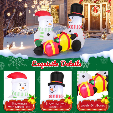 Dreamade 5FT Christmas Inflatables, LED Lighted Xmas Double Inflatable Snowmen Holding Gift Boxes