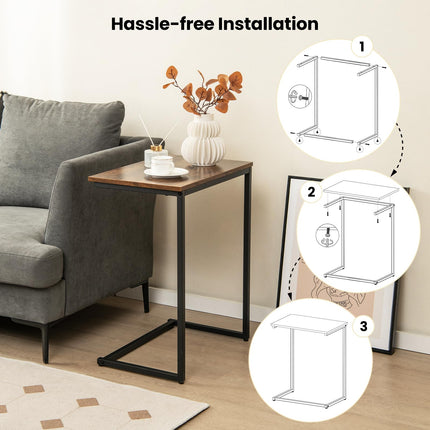 Dreamade C Shaped End Table, 26.5" Slide-Under Couch Table for Laptop Coffee Snack