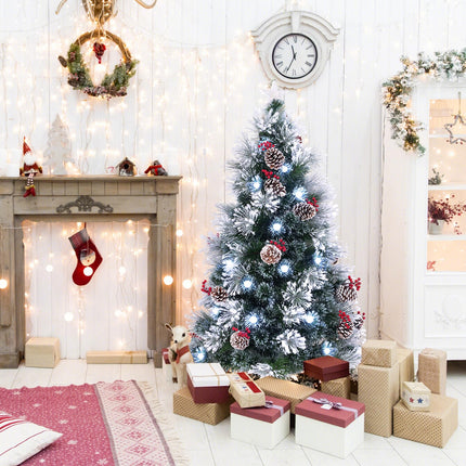 Dreamade Pre-lit Fiber Optic Christmas Tree, Artificial Snowy Xmas Tree with 49 Cool White LED Lights