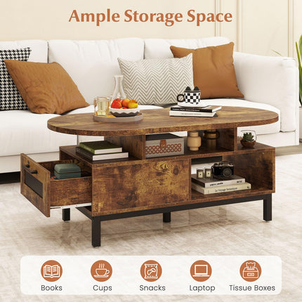 Dreamade 47" Oval Coffee Table Cocktail Accent Center Table with Storage