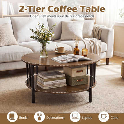 Dreamade 32.5" Wood Farmhouse Round Coffee Table