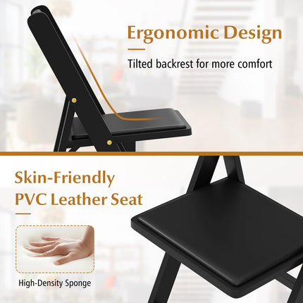 Dreamade Folding Chairs, Wooden Dining Chairs Set, Padded Foldable Chairs w/Backrest