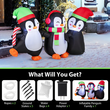Dreamade 6FT Christmas Inflatables, LED Lighted Xmas Inflatable Penguin Family Hand in Hand