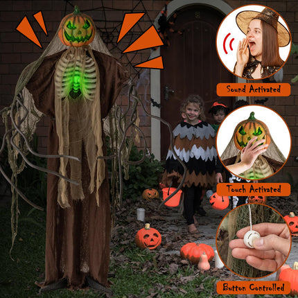 DREAMADE 5.7 FT Halloween Standing Animatronics Pumpkin Man with Green Ribs